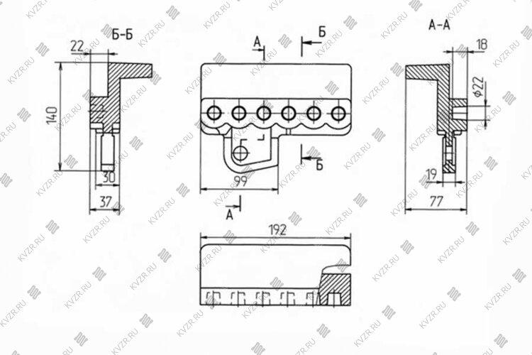 Чертеж держателя левого (6 отверстий) Т 9.05.001
